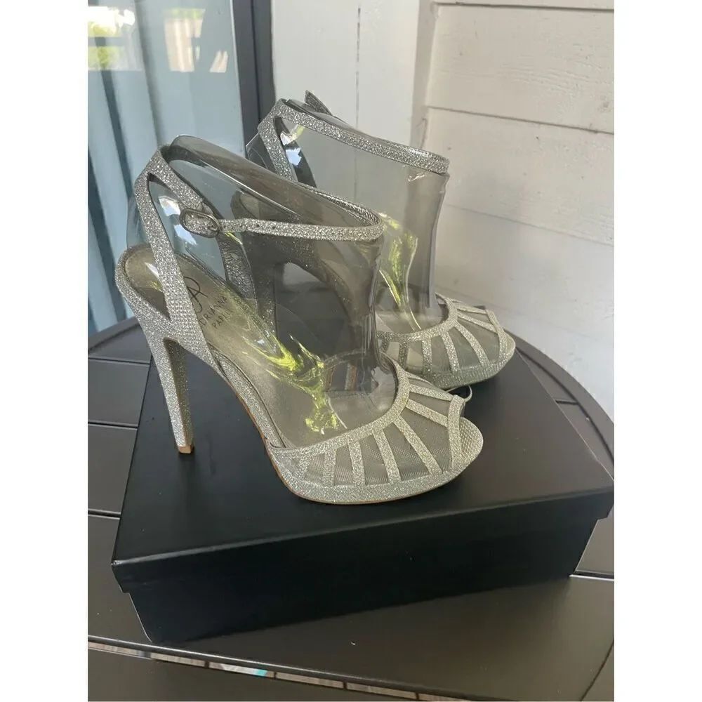 Adrianna Papell Silver Peep Toe Mesh Platform Heels Metallic Size 9M